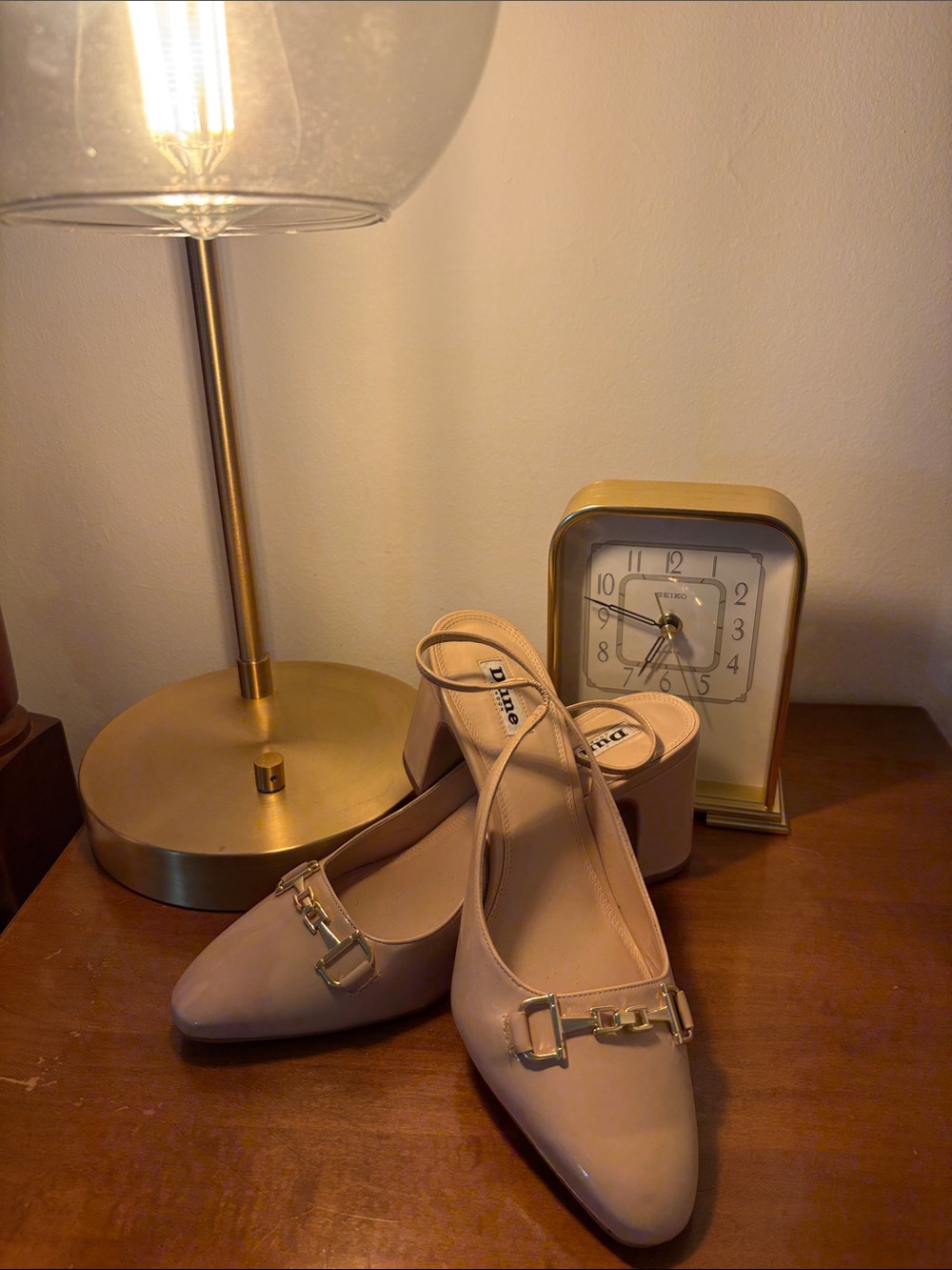 Dune of England Block Heel Pointed-Toe Slingback Pumps in Nude timeless elegance